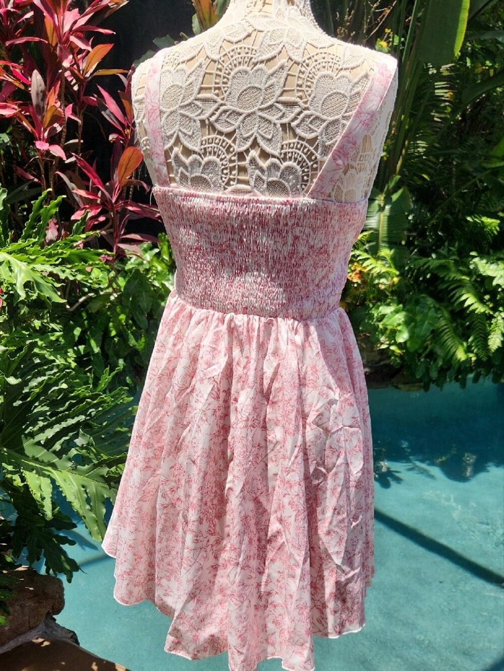 Women's Pink Floral Mini Dress with Delicate Straps - Picture 4 of 7